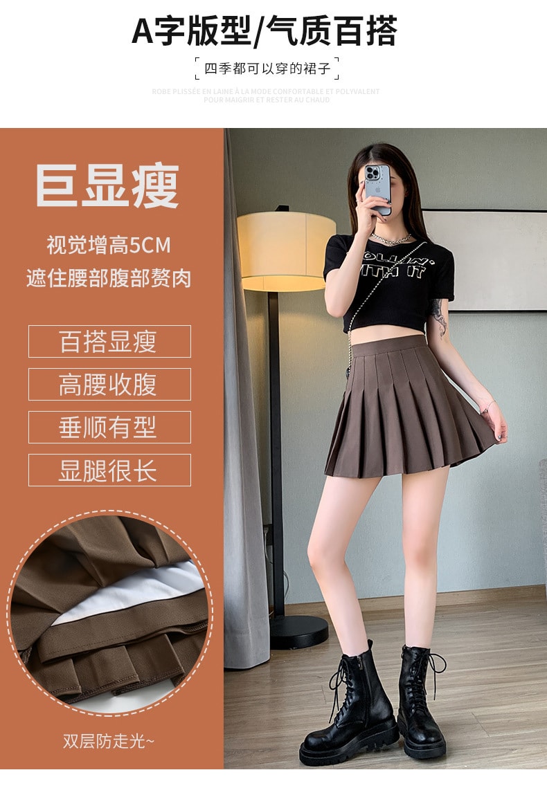 【中国直邮】爪哇岛 夏季新品 高腰显瘦 jk百褶裙学院风 XS码 灰色款