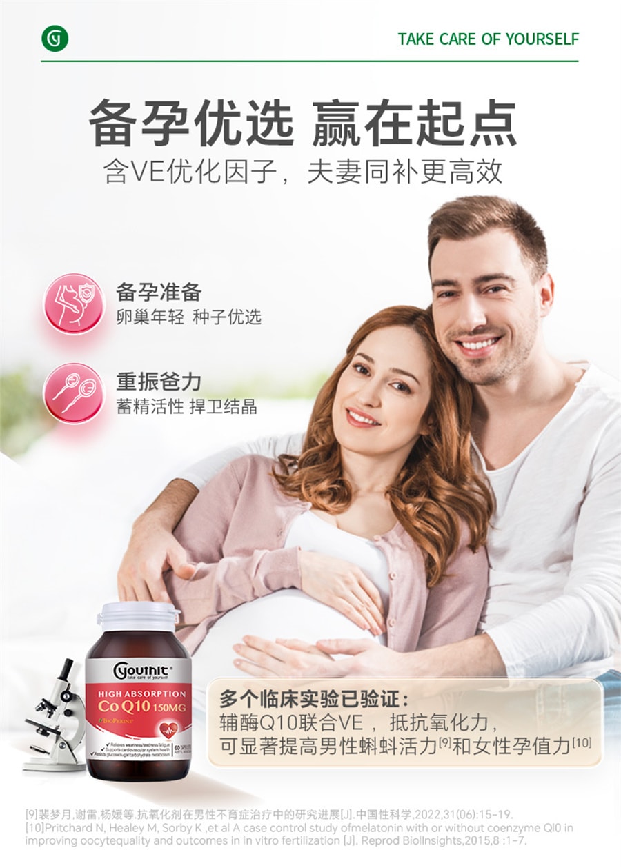 【中国直邮】Youthit优思益 高吸收辅酶Q10胶囊专利护心脑血管保健品调理备孕