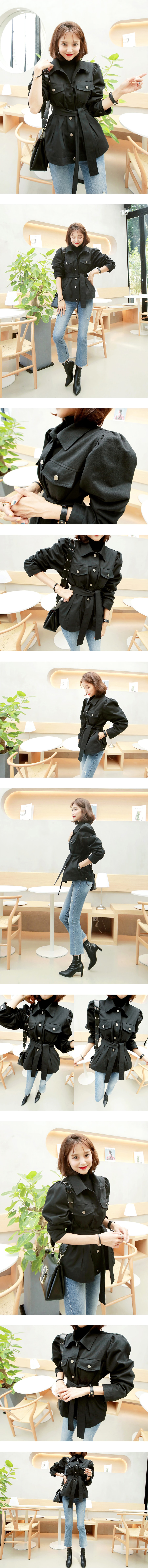 [韩国直邮] WINGS 韩国女军装夹克+皮带 #黑色 均码(S-M)