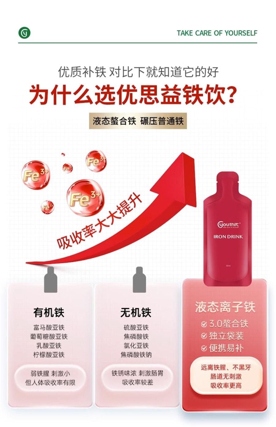 【中国直邮】 澳大利亚 优思益 铁饮元素口服液 高效补铁 红颜好气色 女性补铁剂气血贫血好喝无腥 7袋/盒