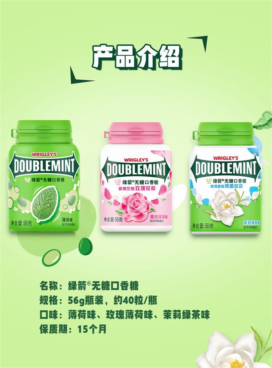 【中國直郵】 綠茶 無糖口香糖茉莉綠茶口味 口香糖清新口氣辦公室零食56/瓶
