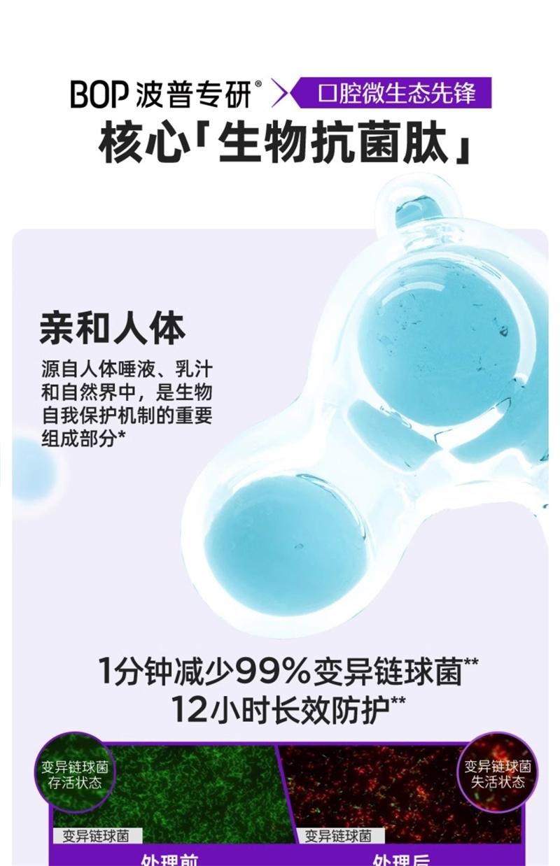 【中國直郵】 BOP Oral Care 抗菌勝肽美白牙膏 清新口氣亮白牙齒黃清潔去漬色修含氟成人 120g