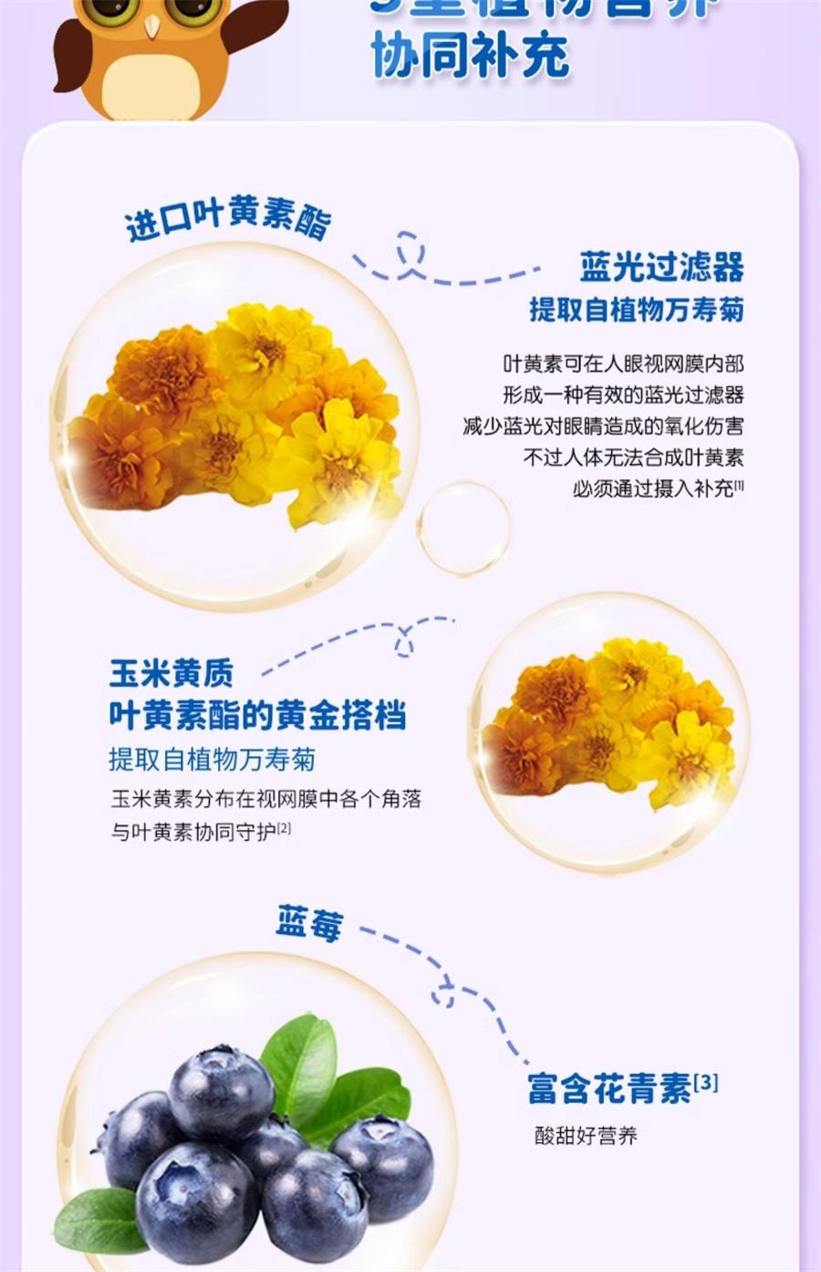 【中國直郵】 哈藥集團 藍莓葉黃素酯片軟糖兒童進口葉黃素酯富含花青素 30粒/罐