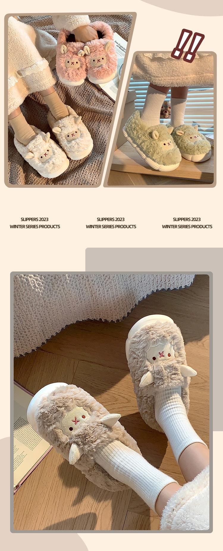 可【中国直邮】 FOXTAIL爱小绵羊秋冬棉拖鞋 女士 包跟 月子鞋 防滑 毛毛拖鞋-不包跟 咖啡色 38-39(适合平时 37-38)1双 *|