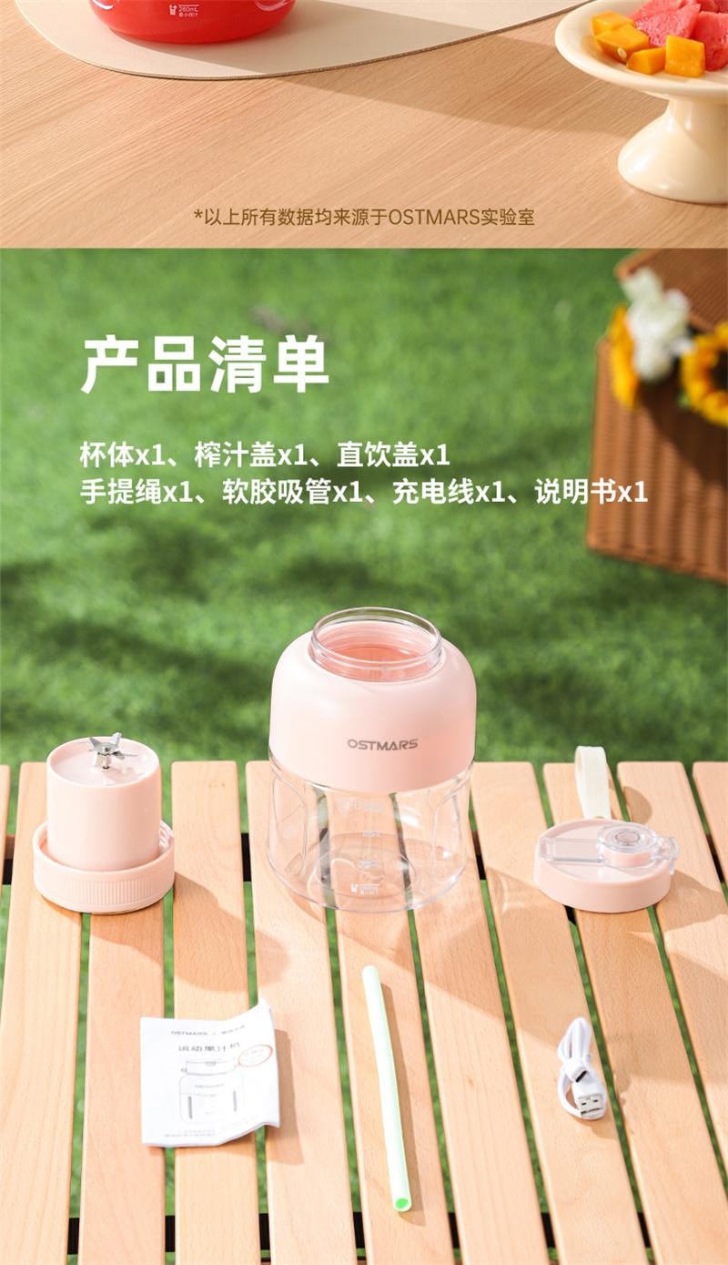 【中國直郵】 OSTMARS 榨汁杯大容量無線便攜式多功能可碎冰 酪梨綠【單杯雙蓋】1個裝
