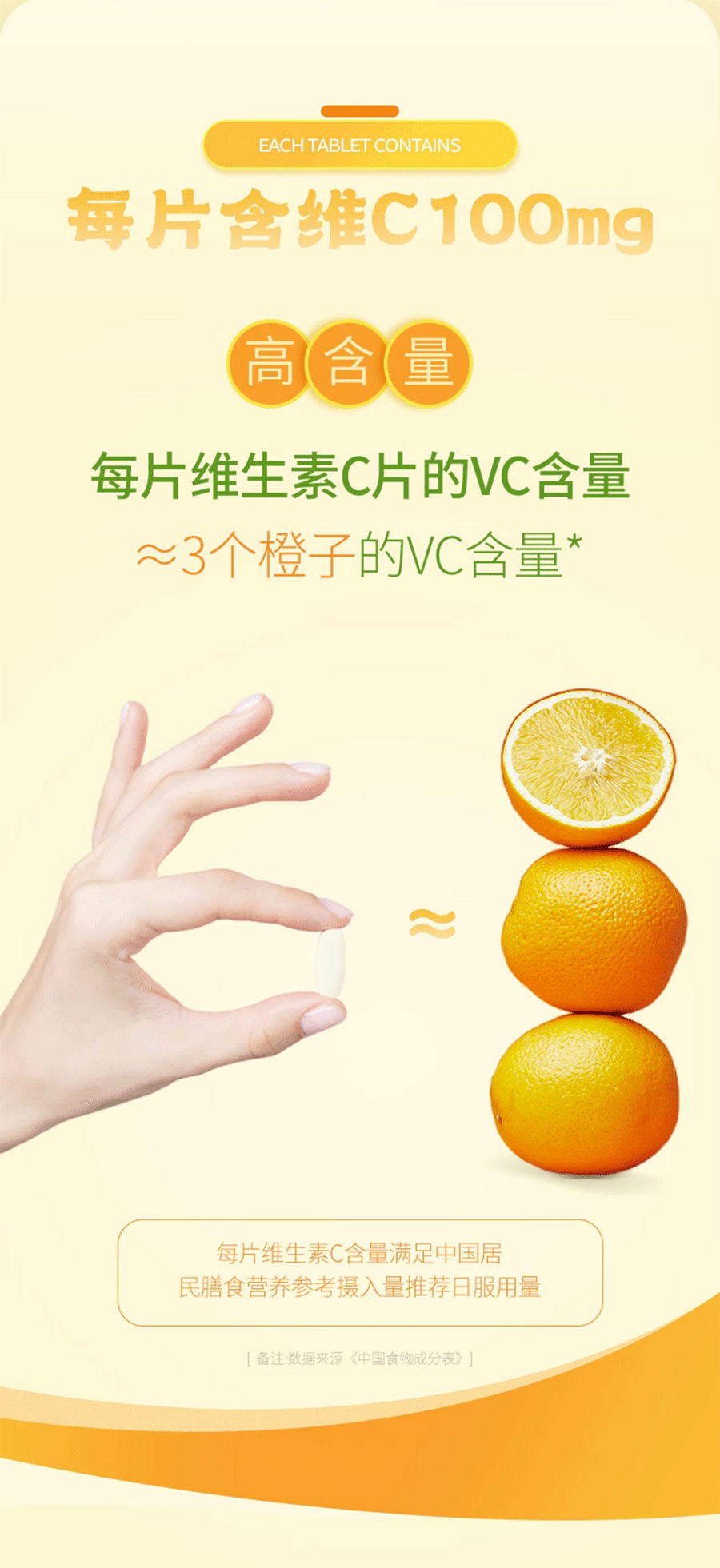 中国以岭 维生素C咀嚼片 补充维生素C 提高免疫力 预防感冒 缓解牙龈出血 甜橙味 90粒/瓶