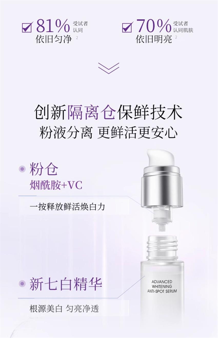【中国直邮】 HERBORIST佰草集 新七白灯管精华液 特证美白祛斑 根源白净透 持久透白肌 30ml/瓶