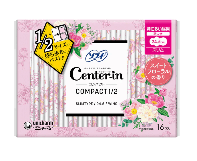 SOFY CENTER-IN Compact 1/2 Sanitary Pad Wing Slim 24.5cm 16sheets