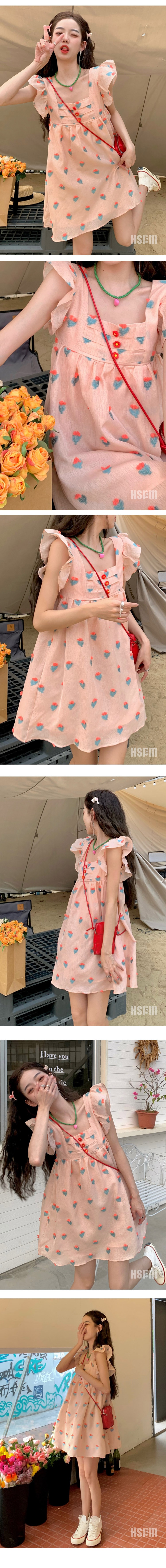 【中國直郵】HSPM新款花朵洋裝 碎花裙 XL