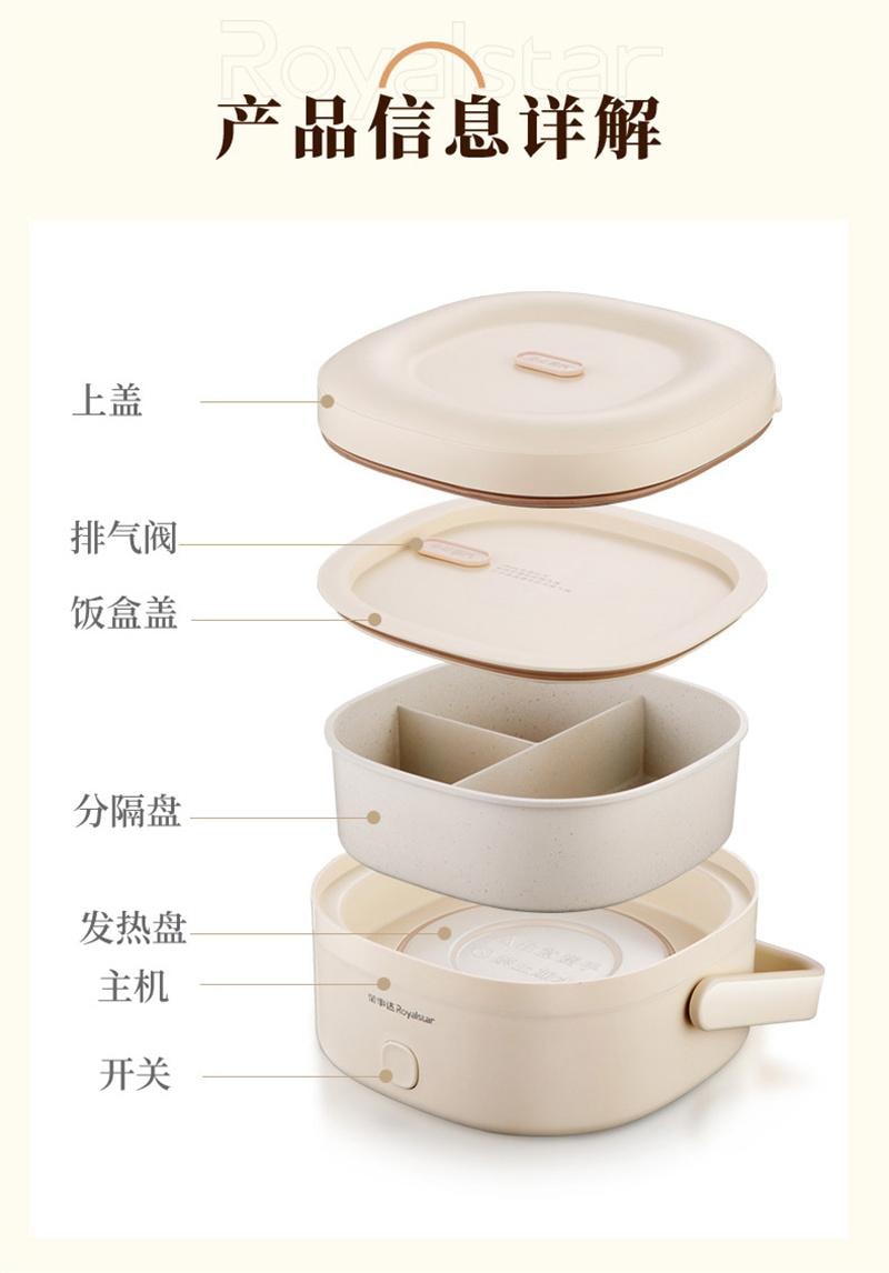 【中国直邮】 荣事达 免注水电热饭盒加热可插电保温自热饭菜热饭神器 米白色 1.2L 1个装