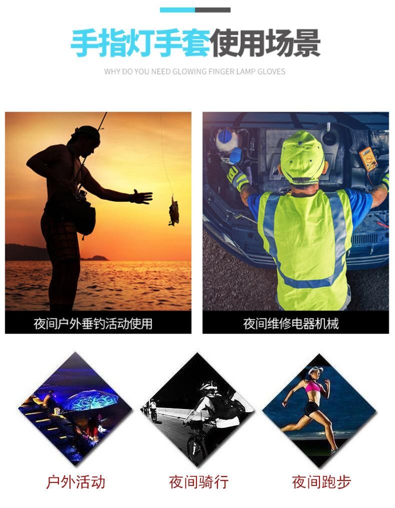 【中國直郵】 FOXTAIL 釣魚神器發光手套 led手電筒/透氣/戶外照明/修車/手指燈-雙手 1雙*|預計到達時間3-4週