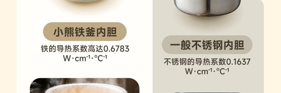 【亚米独家】BEAR小熊 铁釜电饭煲3L  防溢易清洁 微压烹饪 0 氟健康不粘煮饭锅 RC-5L30A19