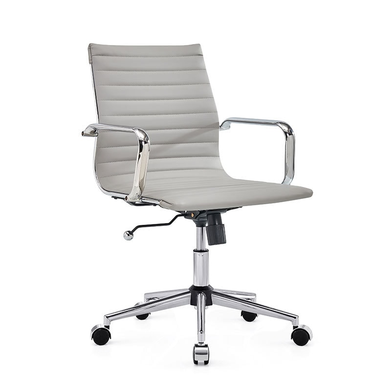 【美國現貨】LUXMOD 會議辦公椅 灰色西皮電鍍銀椅身 單人位
