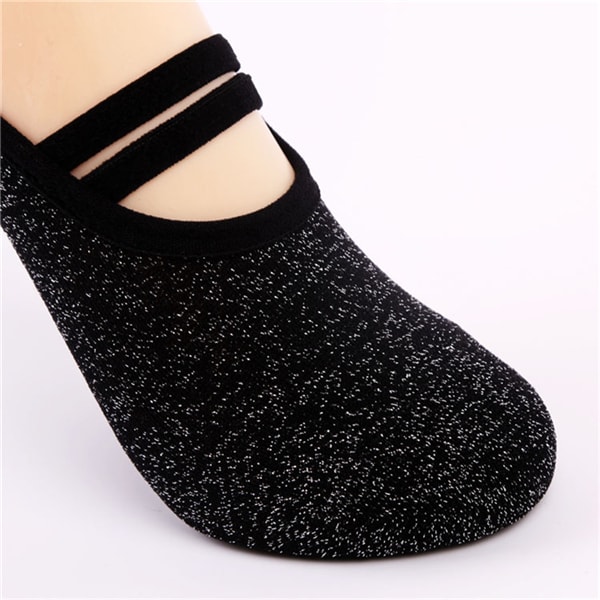 Black Anti-skid Yoga Socks Elastic Comfortable Dance Socks with Non-slip Rubber Soles Hollow-out 1 Pair