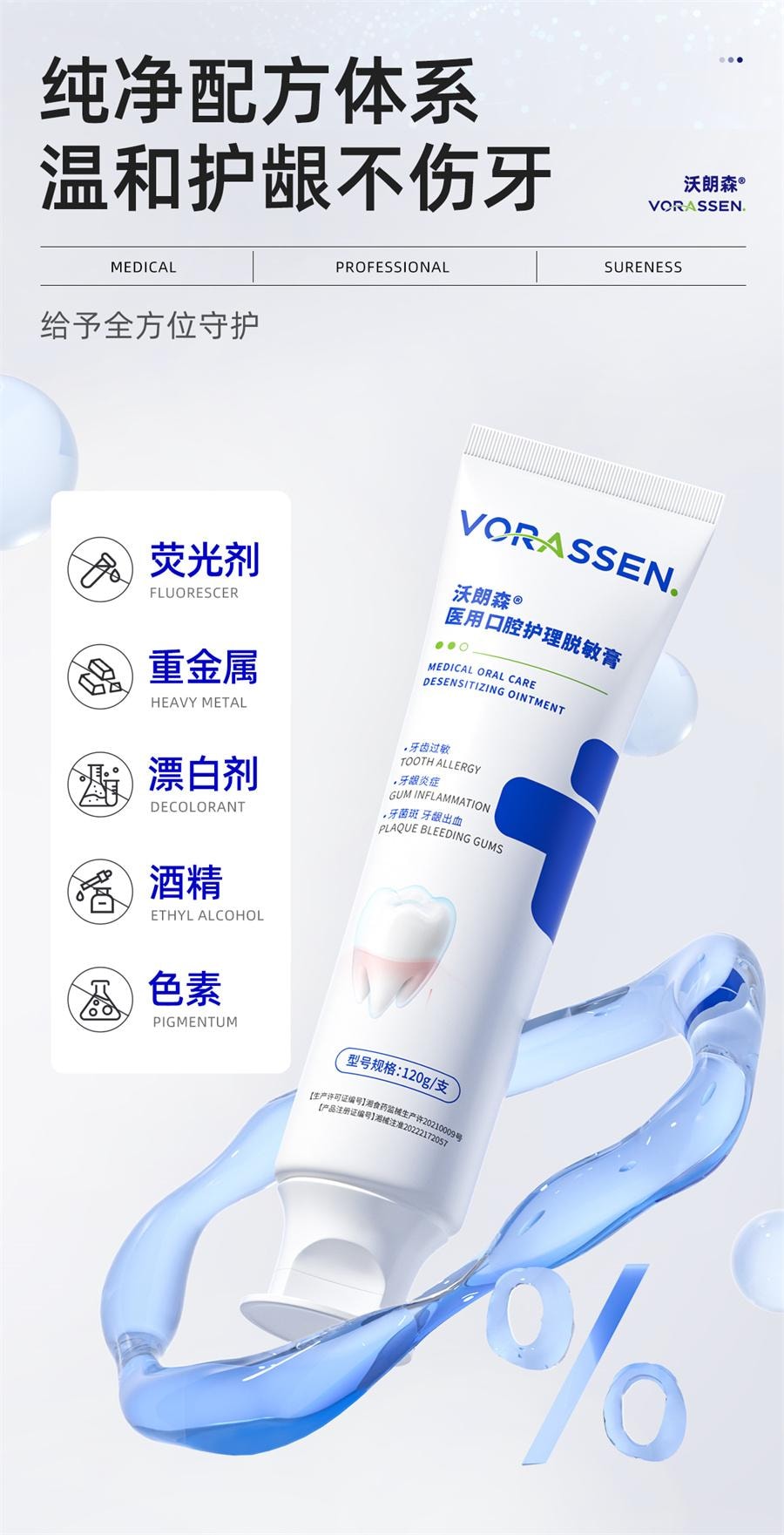 【中國直郵】 沃朗森 牙齦萎縮修復再生非專用醫用非牙膏脫敏牙齒鬆動治牙周炎 120g/支