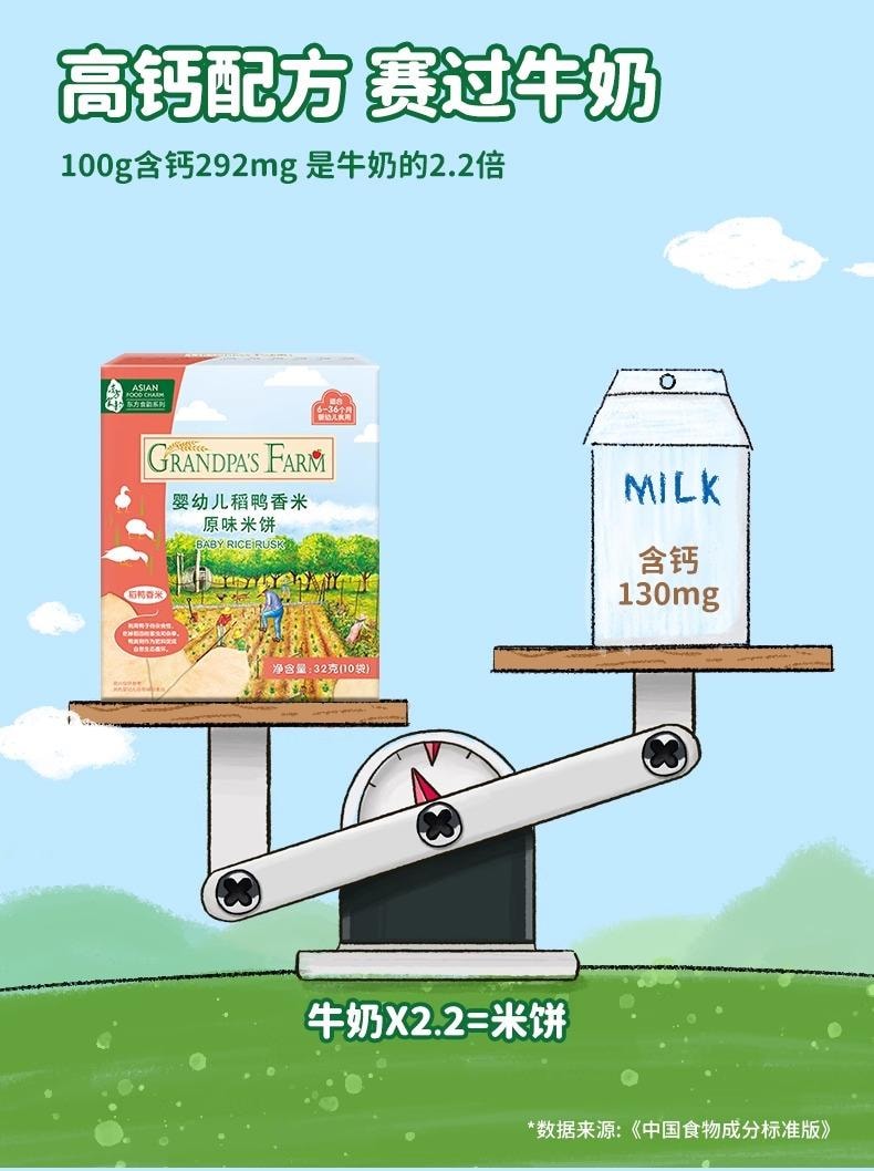 爷爷的农场 稻鸭香米米饼 婴幼儿宝宝磨牙饼干健康小零食6个月以上32g/盒 (海苔味)