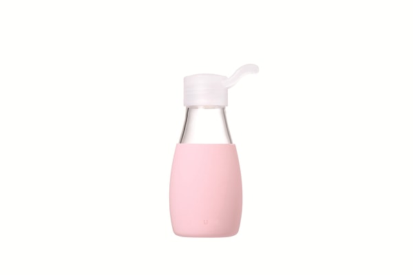 Classic Borosilicate Glass Water Bottle with Silicone Sleeve - Pink - Small 8.5 oz