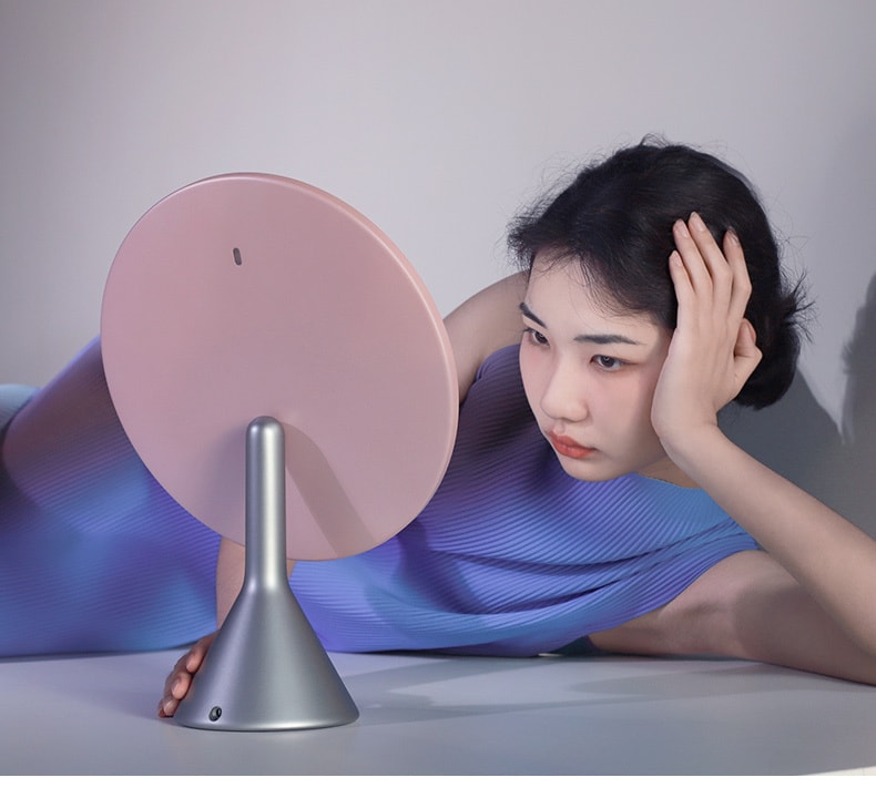 【中國直郵】MUID led燈化妝鏡 日光智慧大圓鏡專業美容桌面補光鏡子 黑橘色款