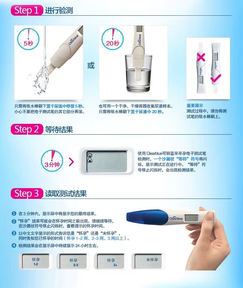 【中国直邮】可丽蓝 电子验孕棒 验孕试纸笔型1支装