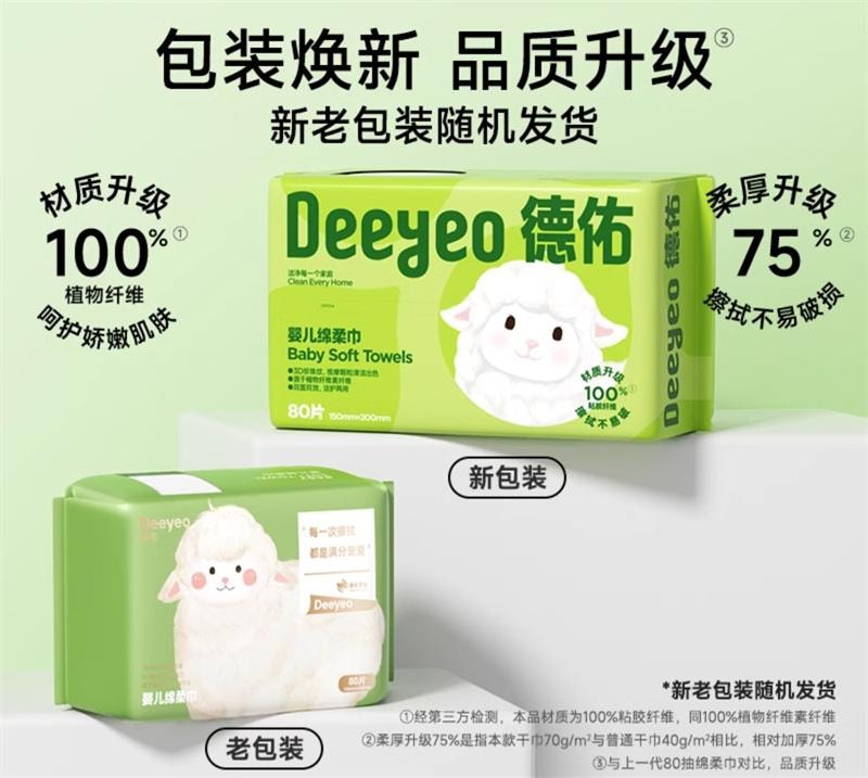 【中国直邮】 德佑 绵柔巾婴儿洗脸巾干巾湿巾两用新生儿宝宝专用非棉柔巾湿纸巾 80抽/包