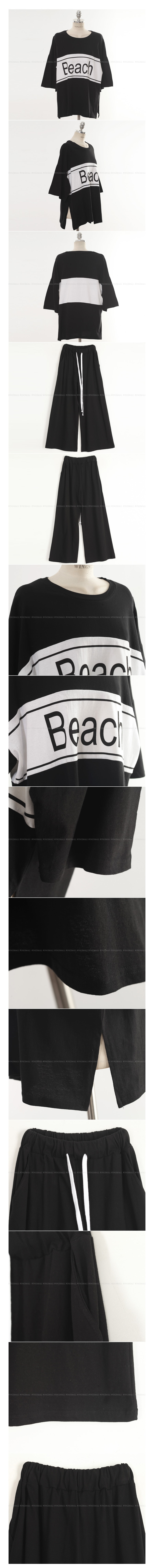 韩国正品 MAGZERO 宽松款沙滩字母T恤+阔腿裤2件套 #黑色 均码(Free) [免费配送]
