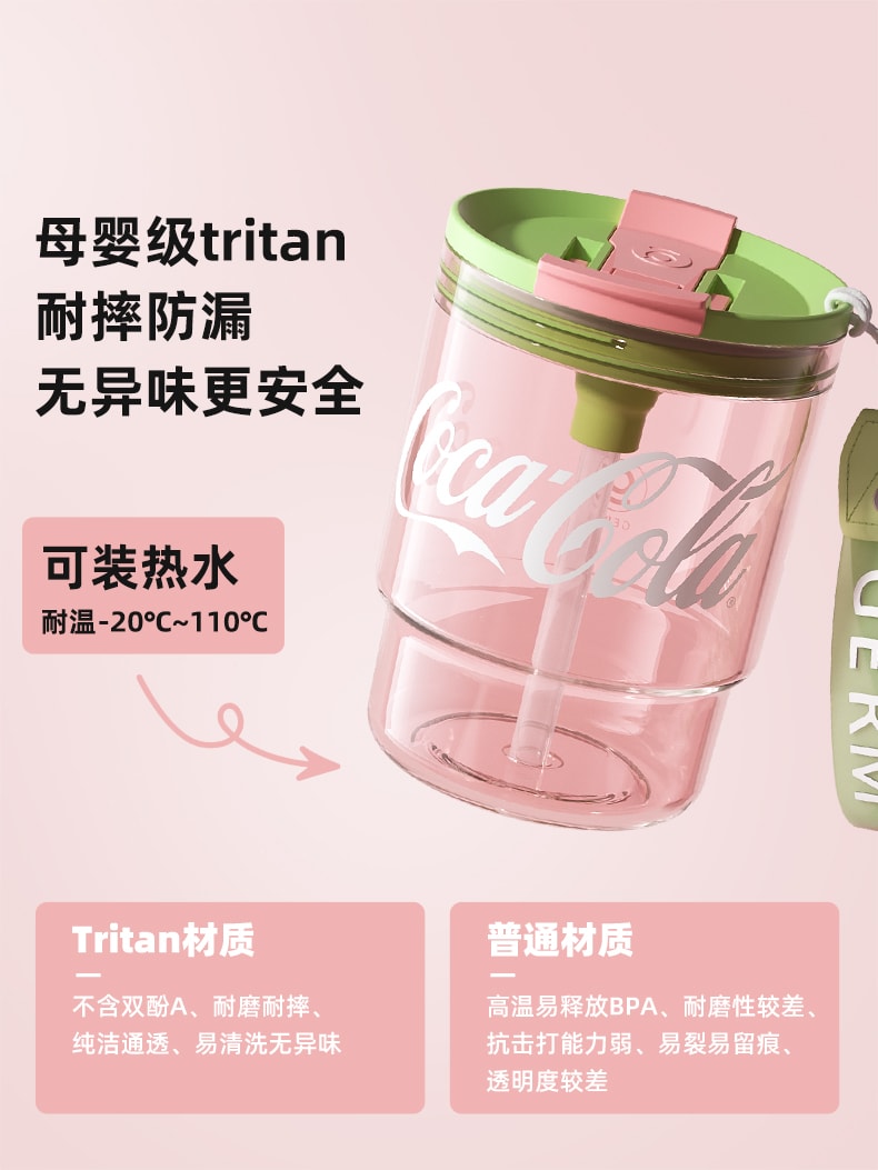 【中国直邮】GERM 可口可乐联名咖啡杯女生高颜值学生吸管tritan水杯子夏季便携 子姜粉375ML