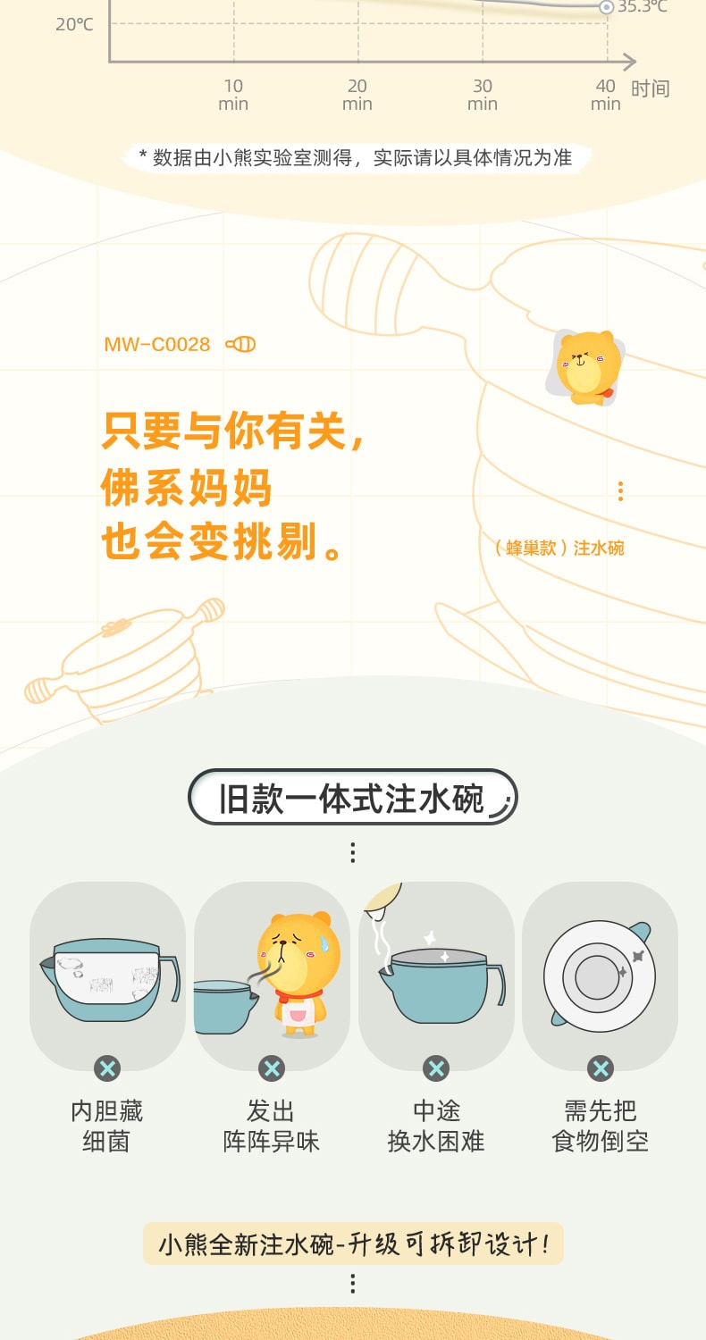 【中国直邮】小熊 蜂巢保温碗注水碗婴儿辅食儿童辅食碗 MW-C0043-粉色