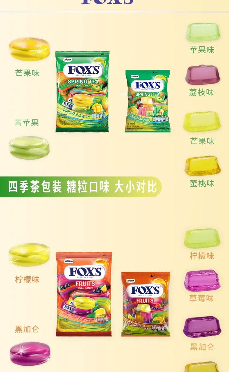 【中國直郵】 印尼 霍適 FOX‘S水晶糖 櫻桃薄荷口味水果糖 90g/2包 香草&櫻桃薄荷口味混合硬糖 網紅爆款薄荷糖