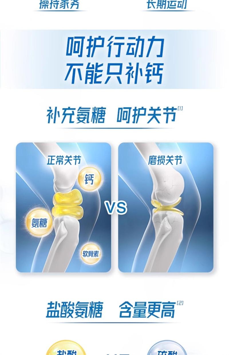 【中國直郵】 鈣爾奇 氨糖軟骨素加鈣片 護關節補鈣中老年增加骨密度正品40粒/瓶(建議拍6盒)