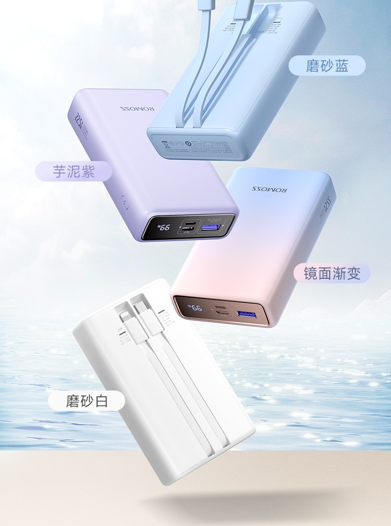 【中国直邮】罗马仕  移动电源20000毫安自带线22.5W快充适用华为苹果手机充电宝   白色