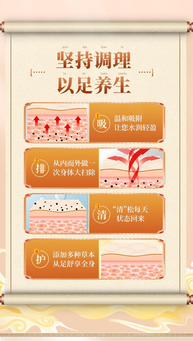 【中國直郵】 仁和 元氣茯苓八珍足貼 艾草祛濕祛寒穴位除濕貼非排毒 30貼/盒