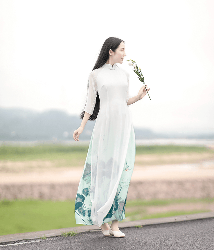 【中国直邮】简微娜 2019 中国风女装复古印花长款旗袍 绿色#1件
