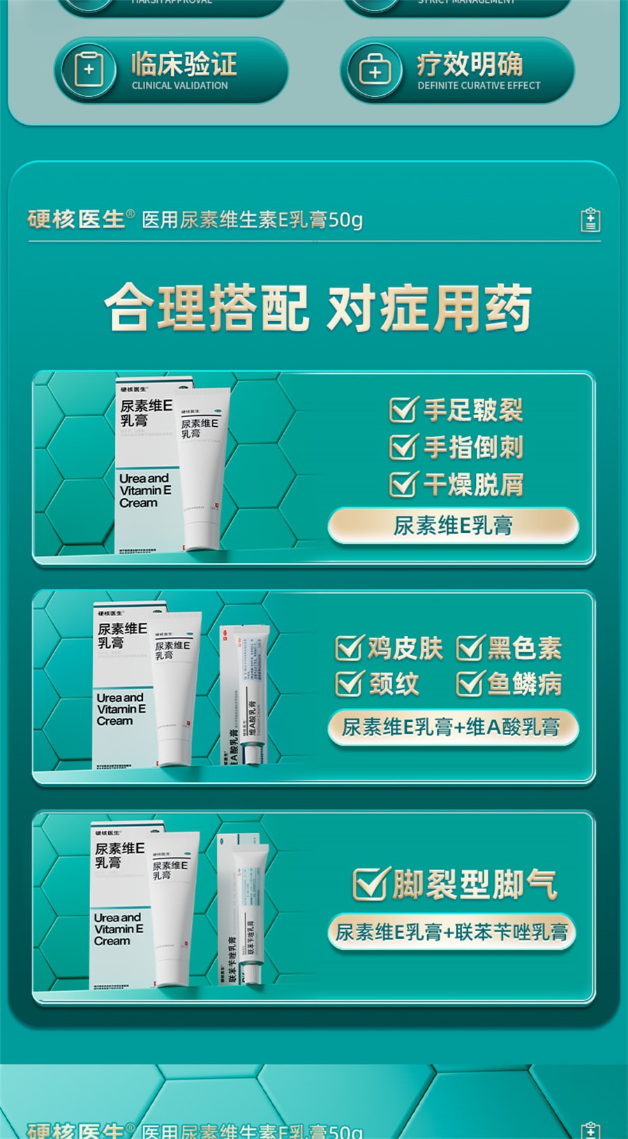 【中國直郵】 硬核醫師 尿素維E乳膏 維e乳軟膏外塗去黑色素尿酸尿囊素護手霜50g/支