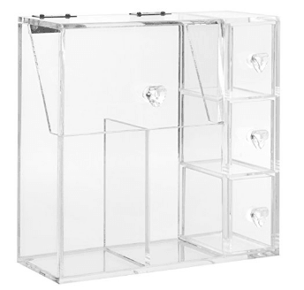 Makeup Organizer With 2 Make Up Brush Holders and 3 Drawers All In One Case with Free White Pearl