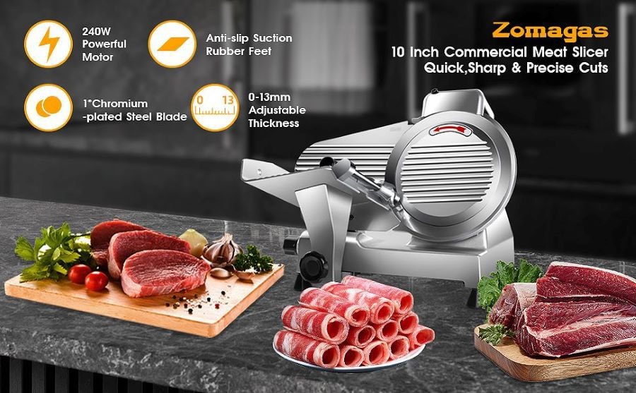 【美国直邮】Zomagas不锈钢电动切肉片机10寸食物级刀盘高功率可商用可家用