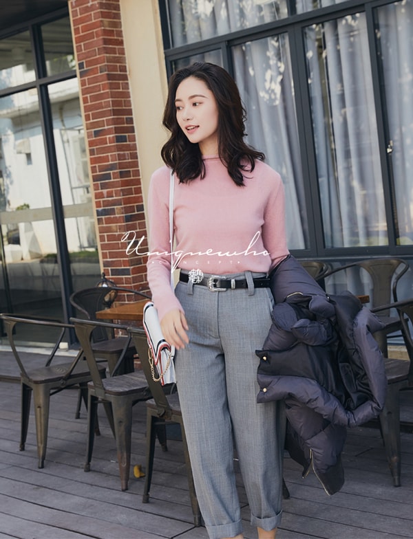 Women Casual Suit Pants Office Lady Straight Pants Gray S