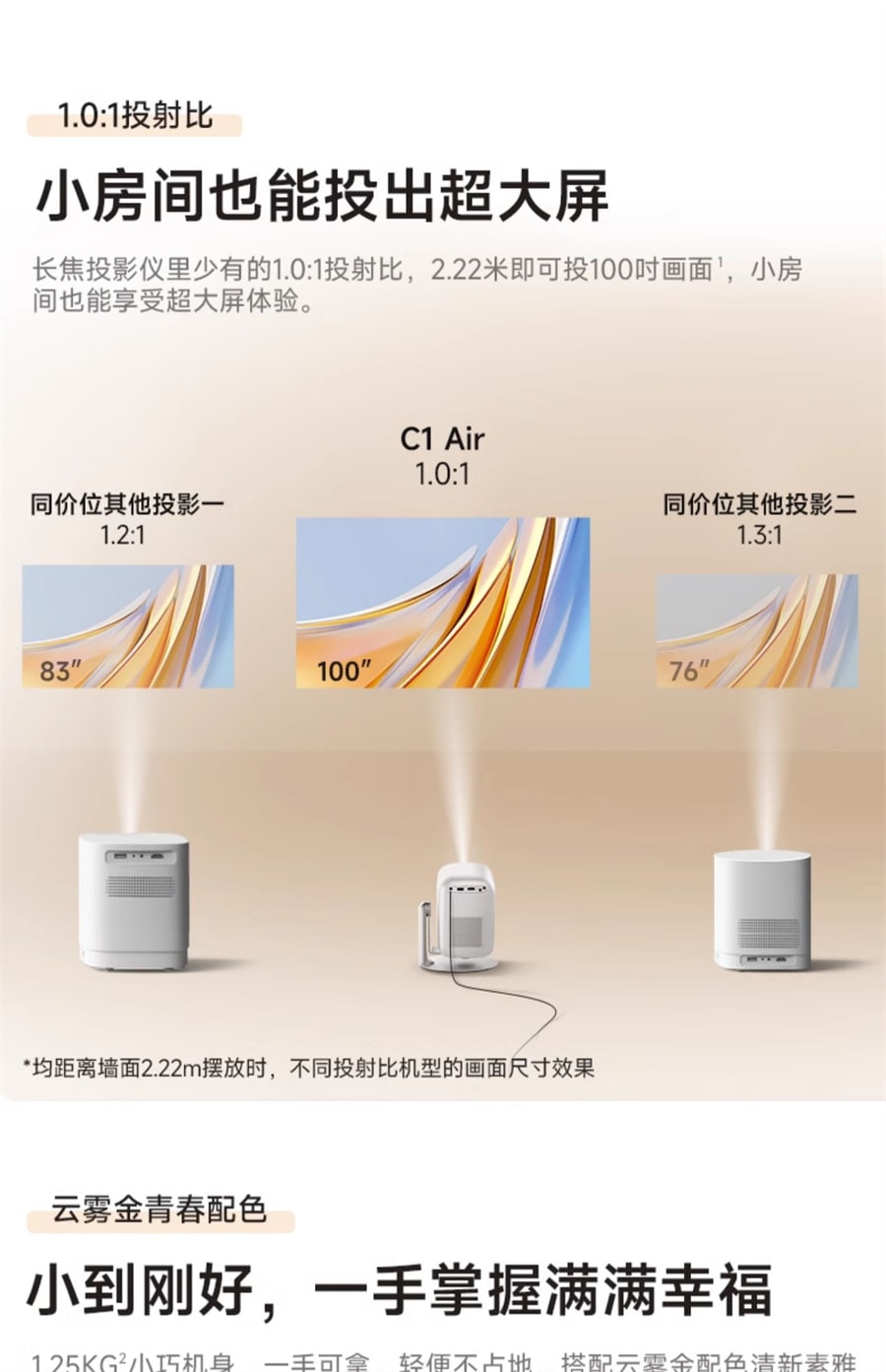 【中國直郵】大眼橙 C1air雲台投影機家用1080P全高清智能便攜 官方標配