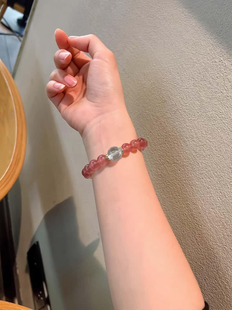  【情緣順遂】草莓晶+白水晶10mm 雙能量手串手環 招桃花增強自信手鍊 天然寶石首飾 情人節送禮佳選