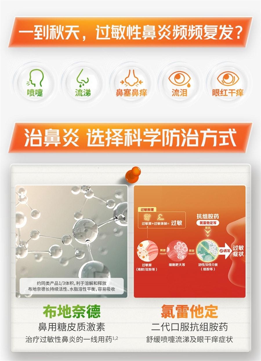 【中国直邮】 雷诺考特 鼻喷雾剂 鼻炎喷雾过敏性鼻炎药鼻炎片 120喷/瓶