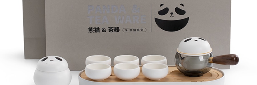 南山先生 熊猫侧把茶壶套装 一壶六杯茶具送礼 1壶*1茶叶罐6杯1茶盘 送礼好物