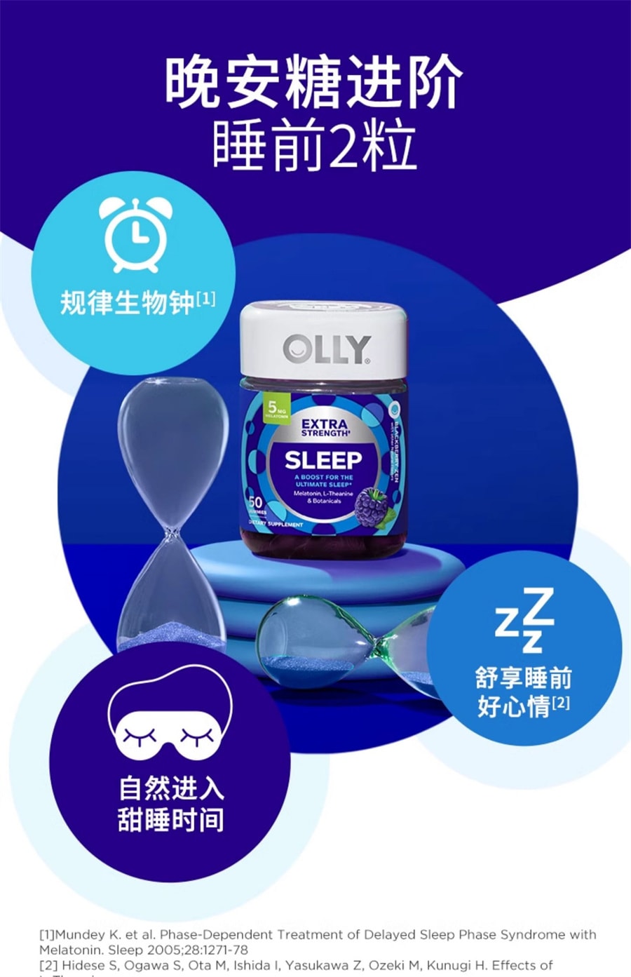 【中国直邮】OLLY 褪黑素安瓶软糖睡眠糖睡眠片 5mg褪黑素加强50粒