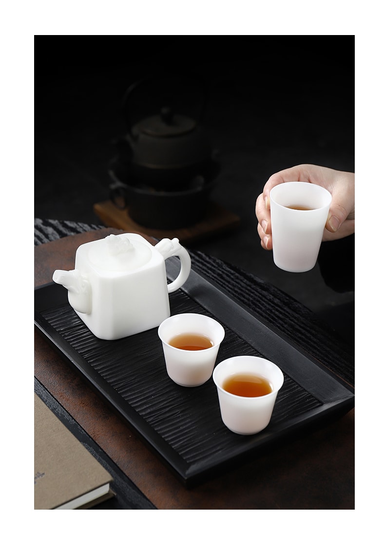  康樂品 冰種玉瓷貅貅四方壺 王存旭大師純手工泡茶壺 高級功夫茶具泡茶器 商務伴手禮品