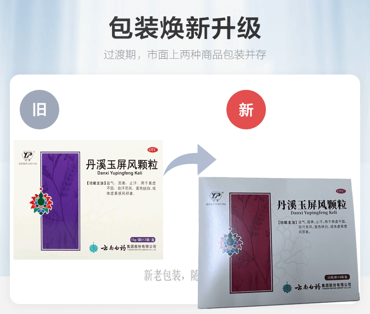  雲南白藥 丹溪玉屏風顆粒 固表 止汗 益氣 用於表虛不固 自汗惡風 面色皖白或體虛易感風邪者 6袋/盒