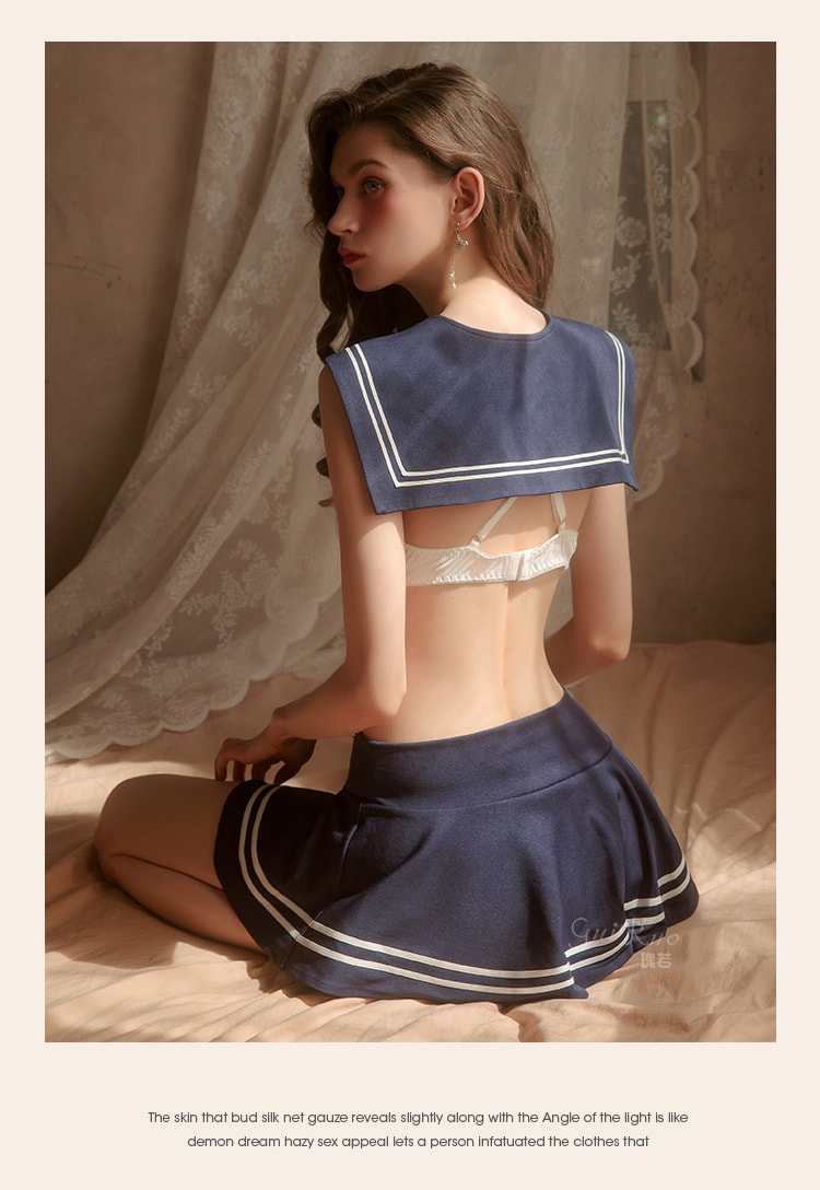 【中國直郵】情趣內衣女清純學生裝鏤空露背制服套裝藍色 均碼