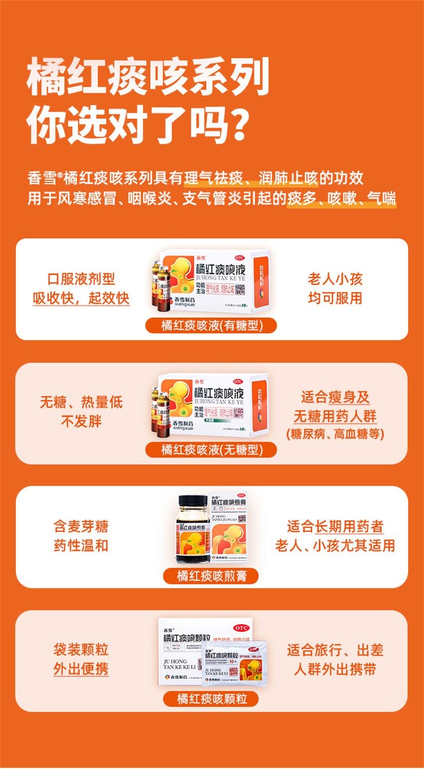 【中国直邮】 香雪制药 橘红痰咳液 止咳化痰咳嗽药口服液 用于支气管炎咽喉炎咳痰感冒 18支 x 1盒