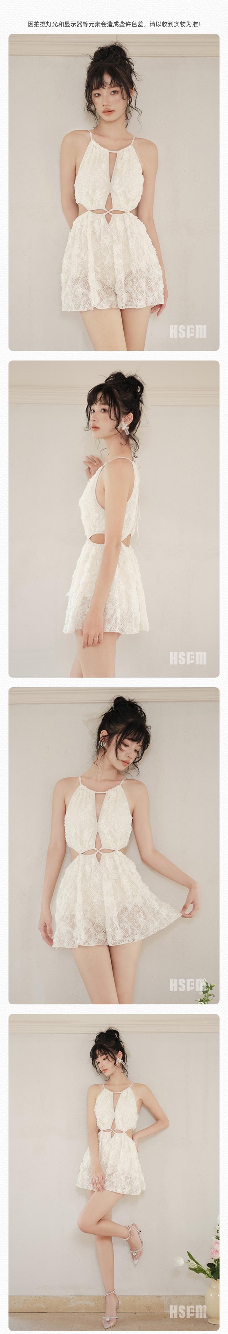 【中国直邮】 HSPM 新款甜美纯欲显瘦镂空连体泳衣 杏色 M