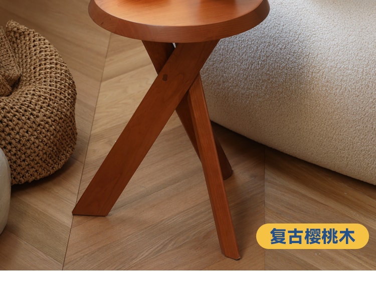  源氏木语 客厅实木边几0.37米 樱桃木仿古色