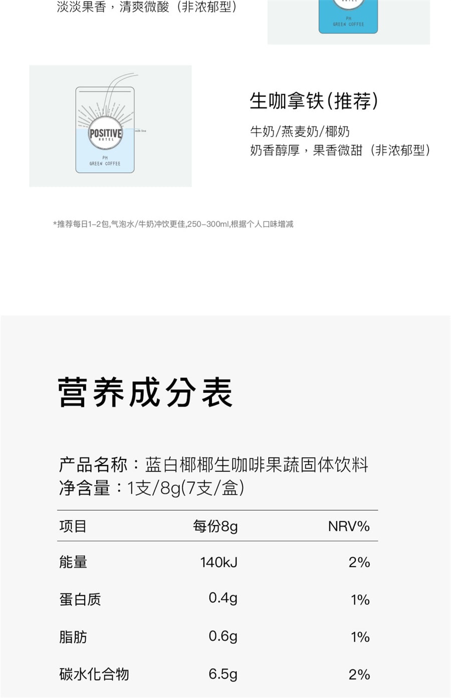 【中國直郵】Positive Hotel PH地中海每日黑咖啡阿拉比卡肉桂美式袋裝即溶美式咖啡 藍白椰椰生咖啡 7袋/盒
