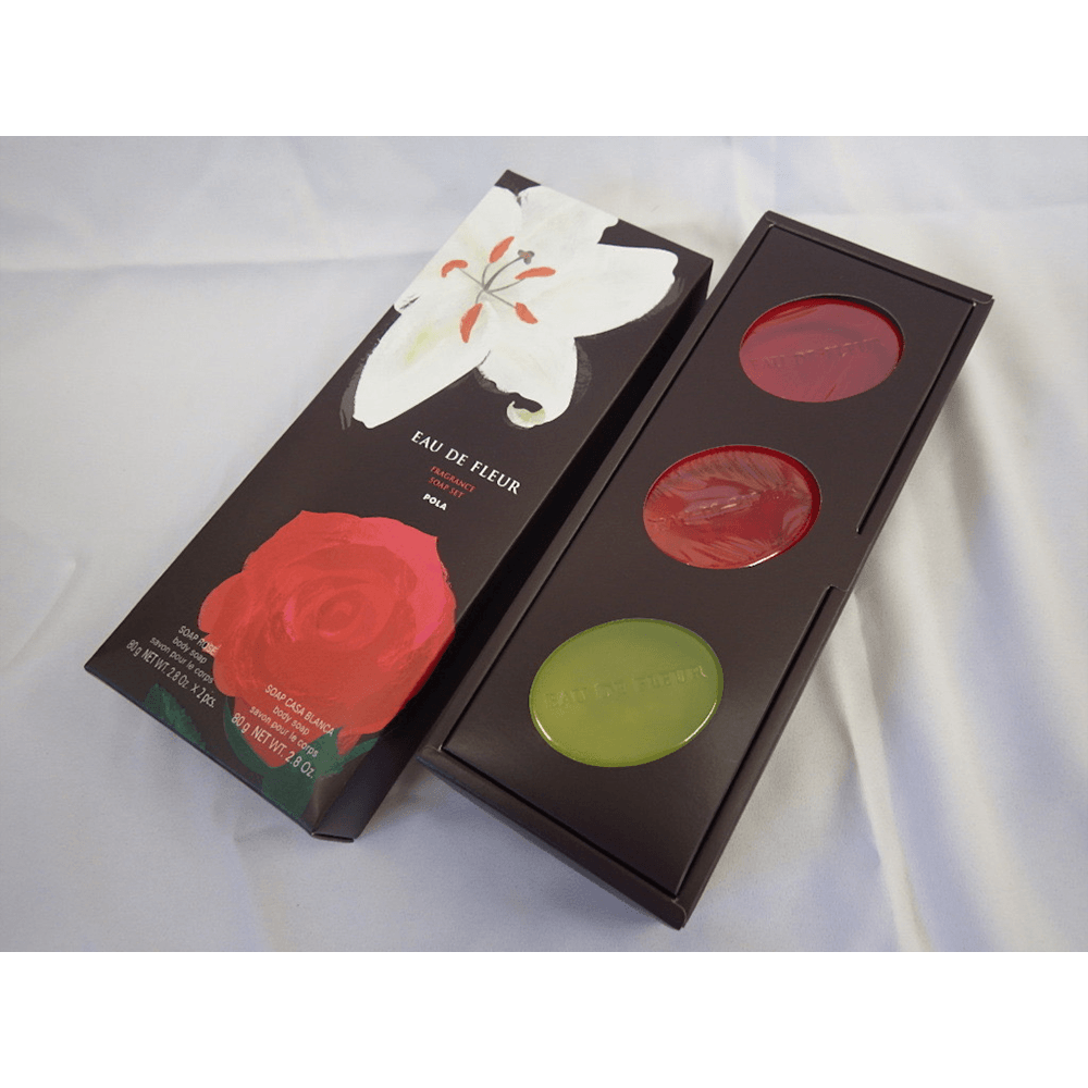 日本POLA 寶麗 Eau de Fleur 滋潤保濕優質精油香皂套裝 玫瑰&香水百合 80g×3個
