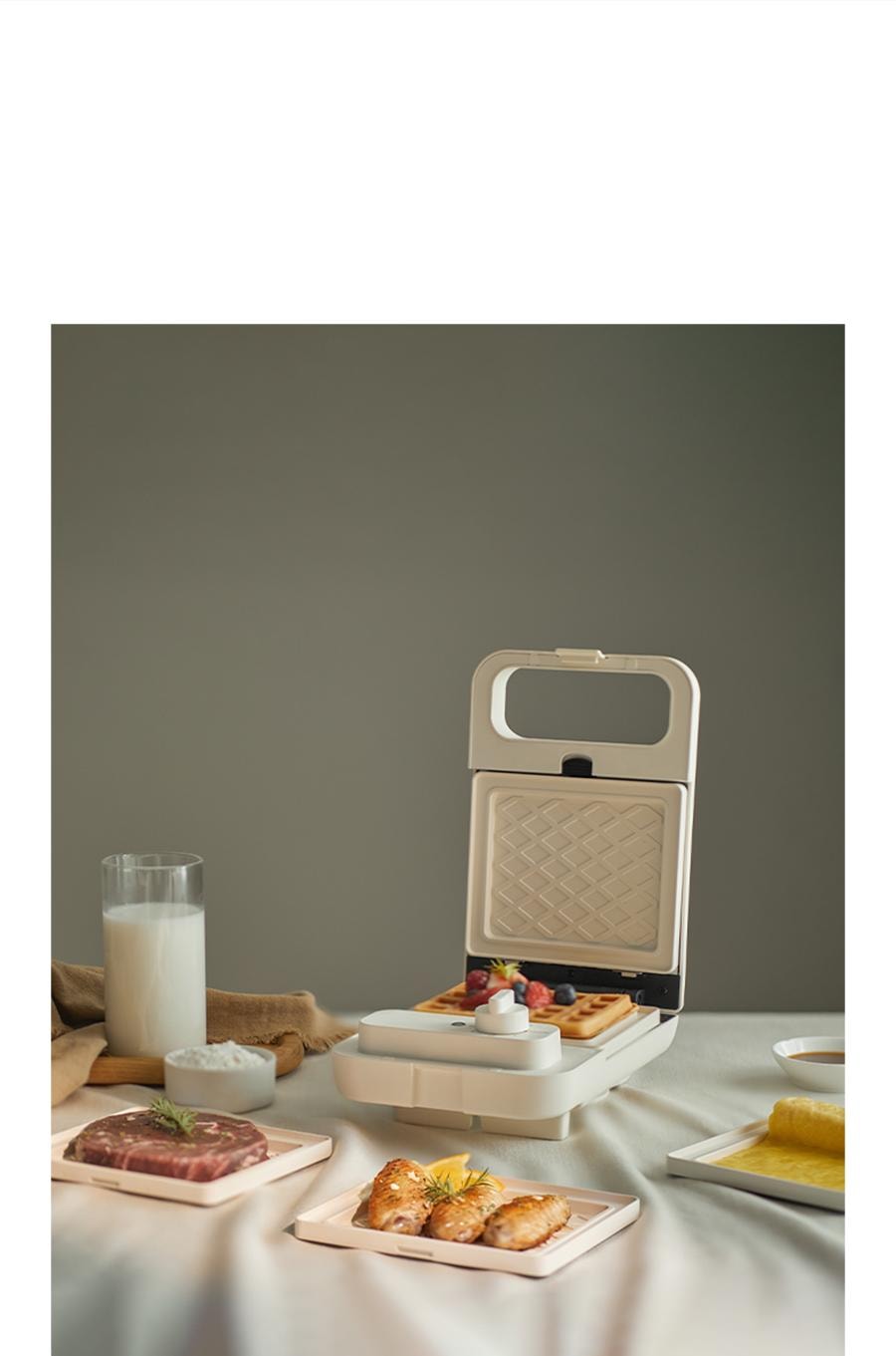 OLAYKS 宿舍/宿舍神器 早餐机华夫饼机 | 家用华夫饼三明治机 2 合 1 烤架带可拆卸不粘 多功能烤吐司全自动烤面包